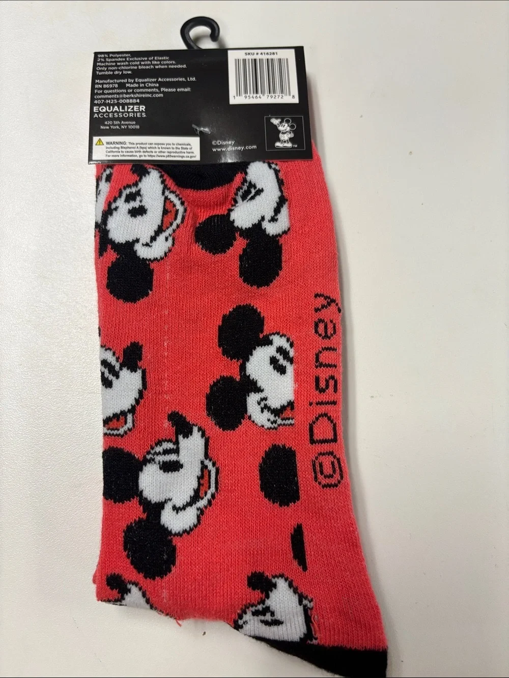 Disney Men’s Red Mickey Mouse Pattern Crew Socks with Black Accents